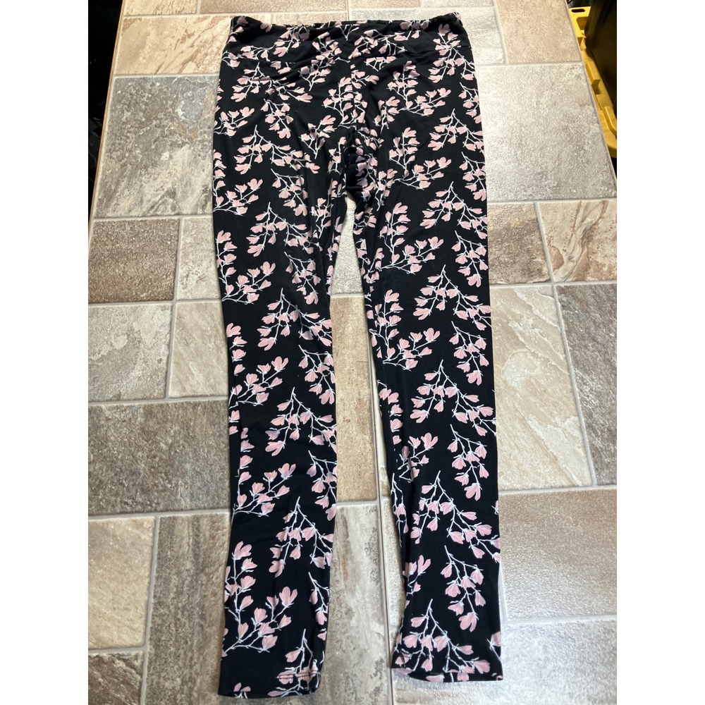 Dailies by Mary Square Black Pink Floral Print‎ Leggings Adult Large